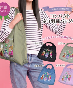 【定番】トートバッグ レディース おしゃれ 猫 刺繍 エコバッグ かわいい ナイロン 大容量 軽量 人気 cat