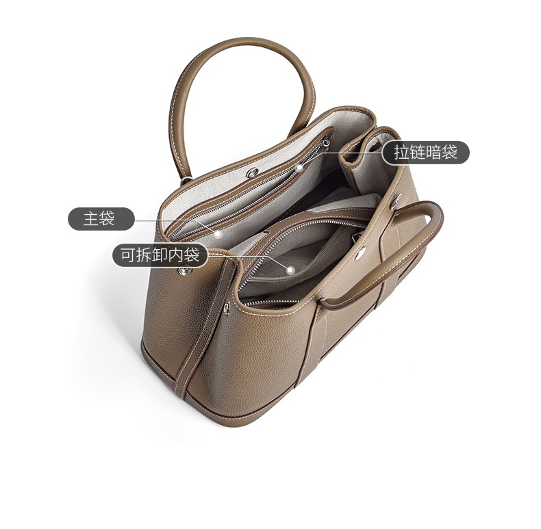 2025年新作 高級感のある マルチコーデ ガーデン風 本革(牛革一枚革) ハンドル付きバケットバッグ レディース 大容量 ショルダー&斜め掛け - Image 3