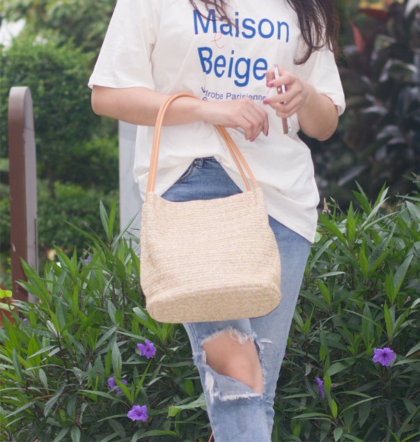 2025年新作 韓国風 ストロー編み バケットバッグ カジュアル ショルダーバッグ レディース ファッション - Image 5