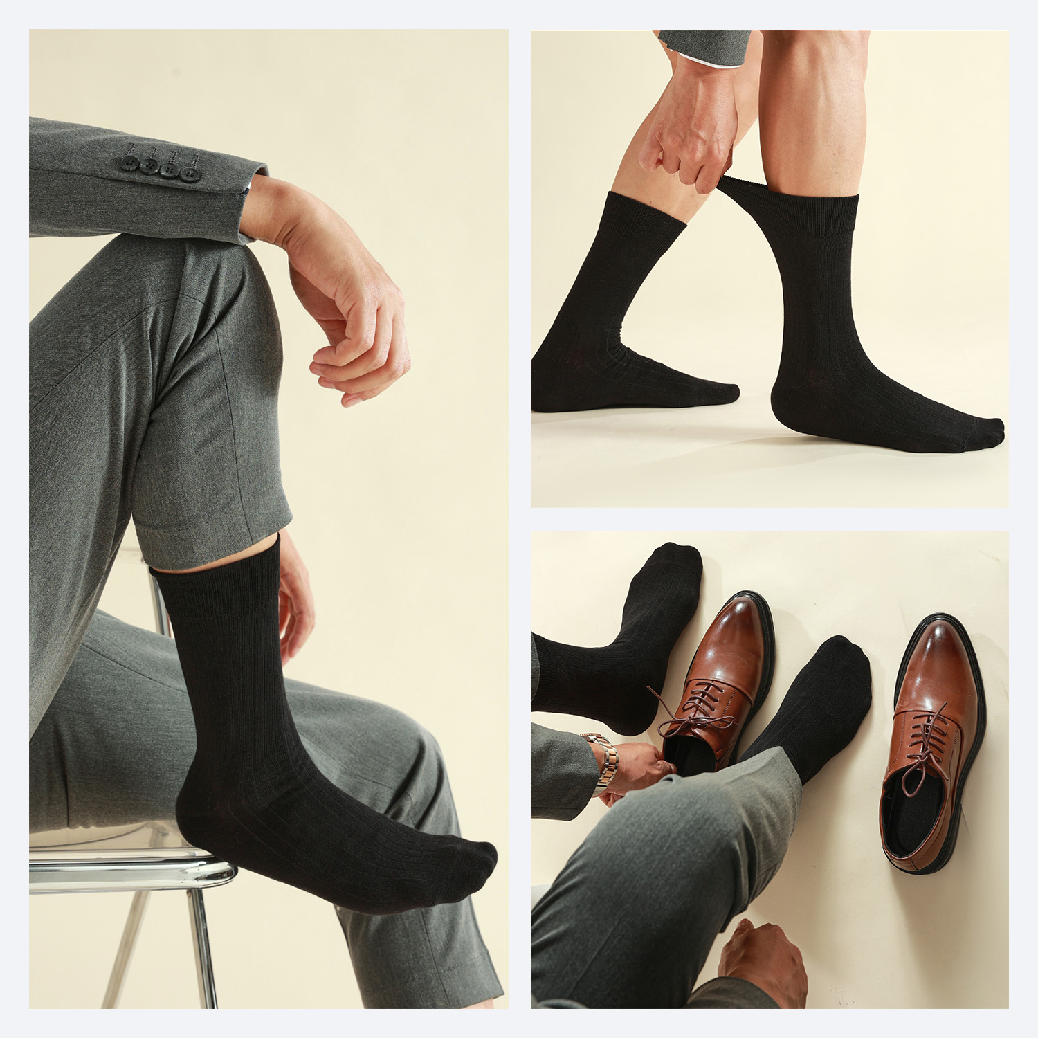 メンズ ビジネスソックス 6足セット 25-27cm 黒 吸汗 通気性 蒸れない オールシーズン対応 フォーマル コーマ綿 柔らかい 定番 リブ - Image 7